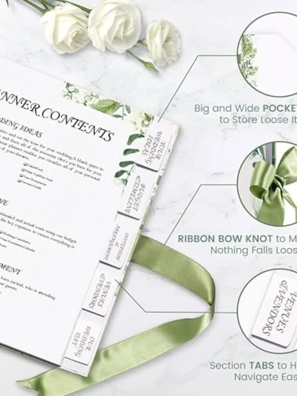 JueNi Wedding Planner Book Organizer Green Gold Leaves Bride Engagement Gift NIB